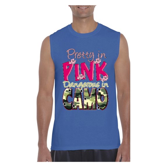 MmF - Men's Graphic T-Shirt Sleeveless, up to Men Size 3XL - Pretty in Pink Dangerous in Camo