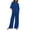 Blue, variant on Summer 2 Piece Set for Women Loose Fit Solid Shirt with Wide Leg Pants Beach Vacation Outfits Matching Casual Sets