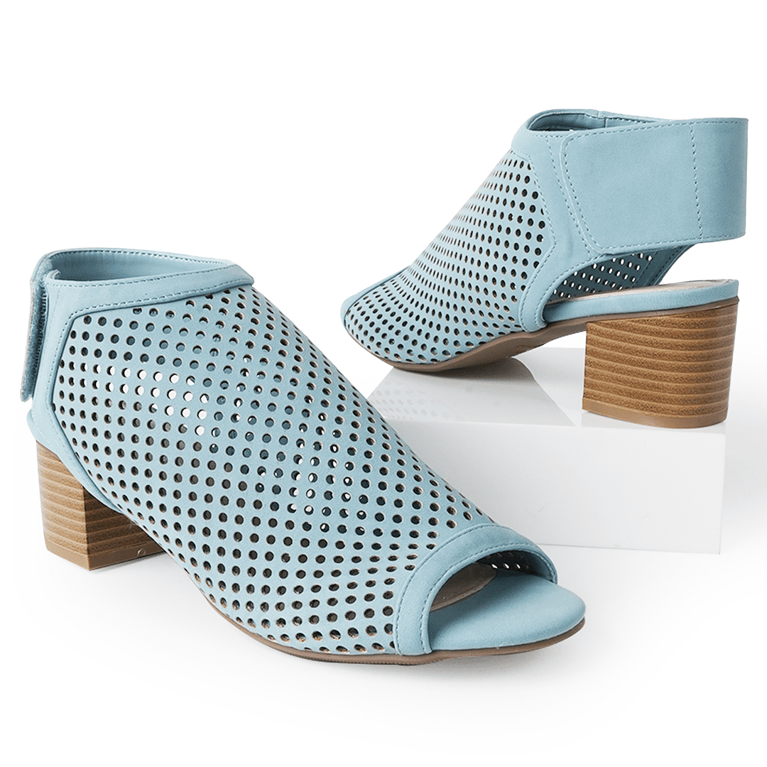 J. Adams Maddie Booties for Women - Peep Open Toe Low Block Chunky Heel Hook & Loop Strap Sandals