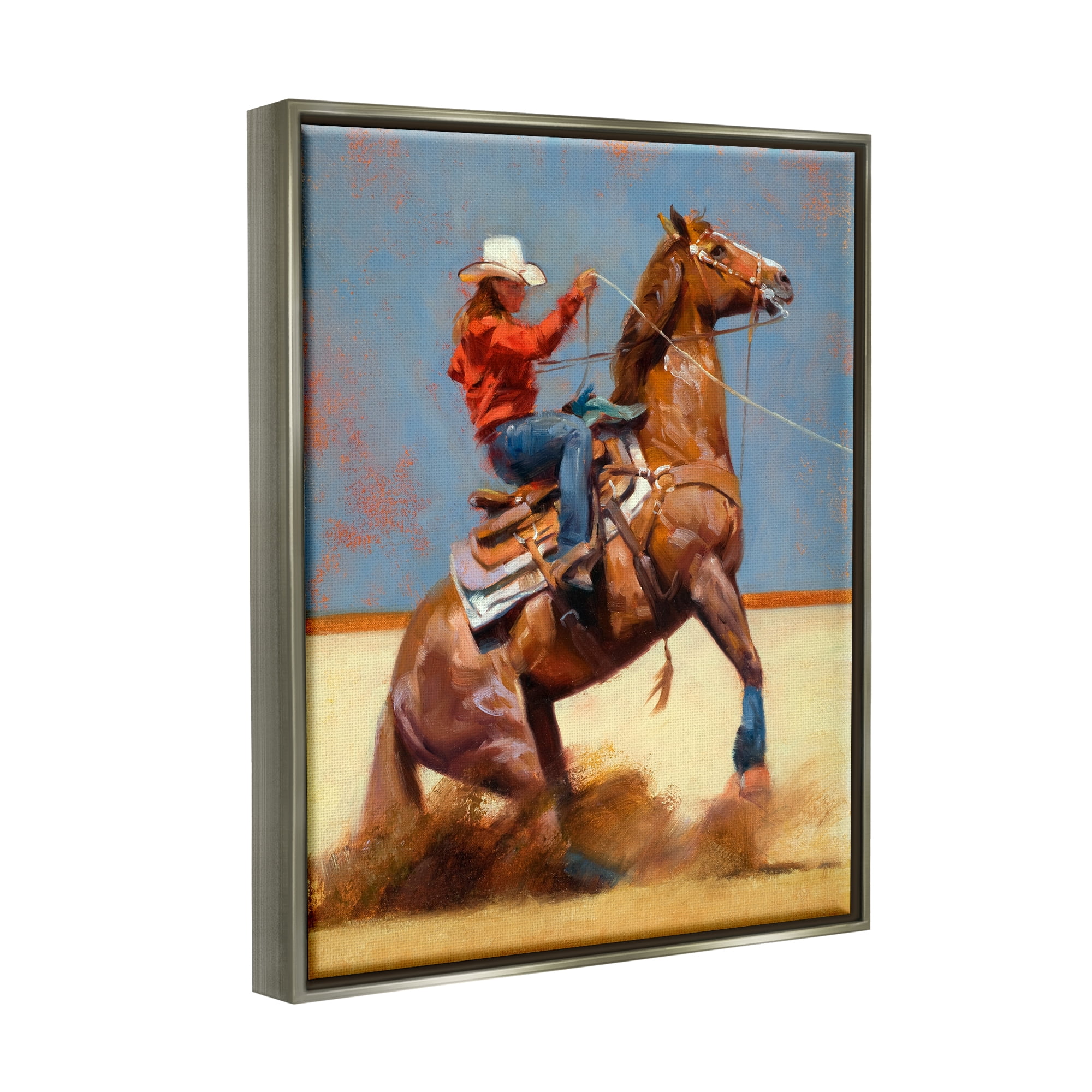 Stupell Industries Equestrian Cowboy Painting Animals & Insects Painting Gray Floater Framed Art Print Wall Art, 25 x 31