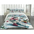 thumbnail image 2 of Ambesonne Cat Quilted Coverlet 3 Pcs, Snowy Cartoon Skiing Kitties, Queen Size, Pale Blue Raspberry White, 2 of 4