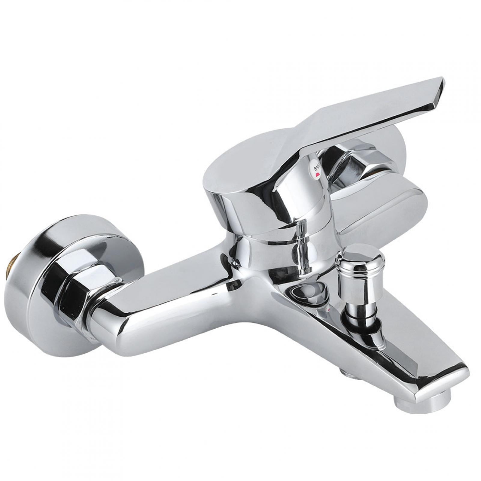 Rupoun Wall Mounted Triple Shower Faucet G1/2in Thread Copper Bathroom Bathtub Mixer Tap with Lifting Switch for Hot and Cold Water Control (6.9 inches / 17.5 cm Width) Silver Finish