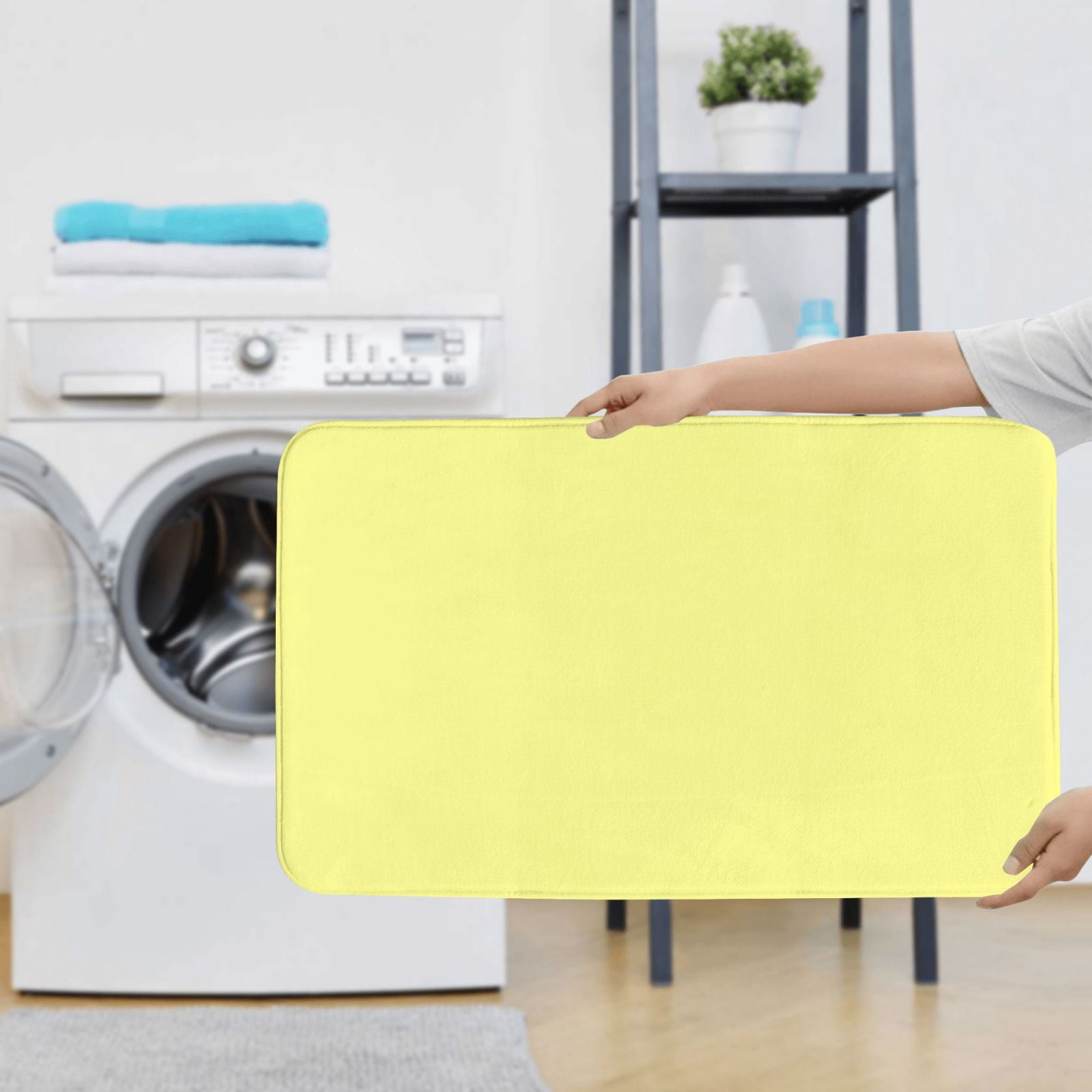 Bathroom Rugs Sets 3 Piece - light-yellow Absorbent Non Slip Bath Mats, U-Shape Toilet Lid Cover, Contour Mat, Soft Washable Shower Mats Bath Rug Mat for Bathroom Tub Toilet