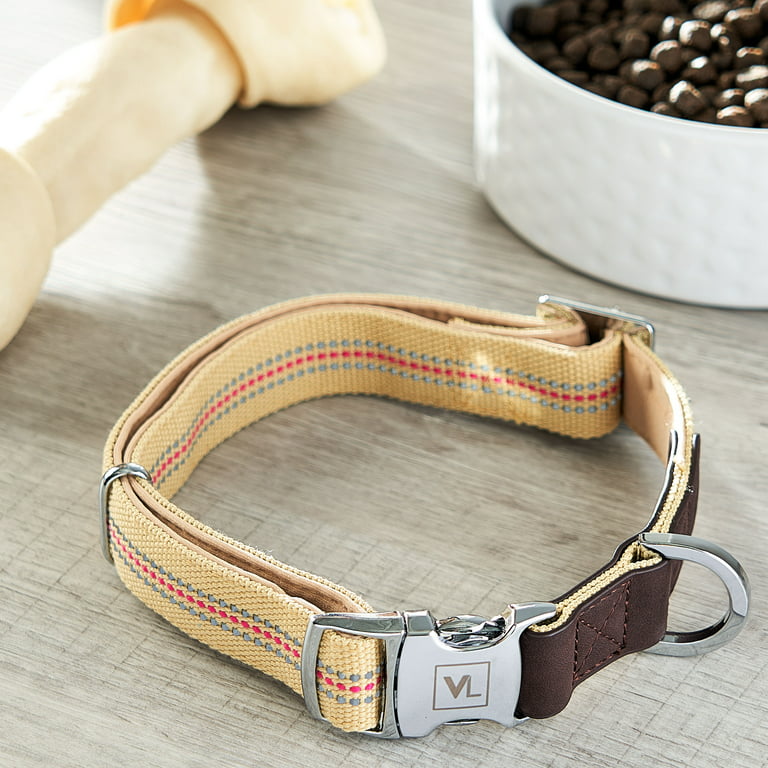 Black Dog Collar with Tan Leather + Brown and Beige Stitching