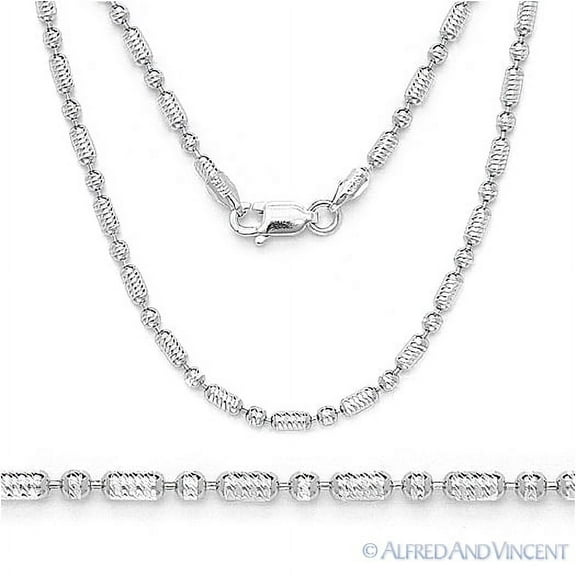 2.3mm Bead Link Italian Chain Necklace in .925 Sterling Silver w/ Rhodium Plating