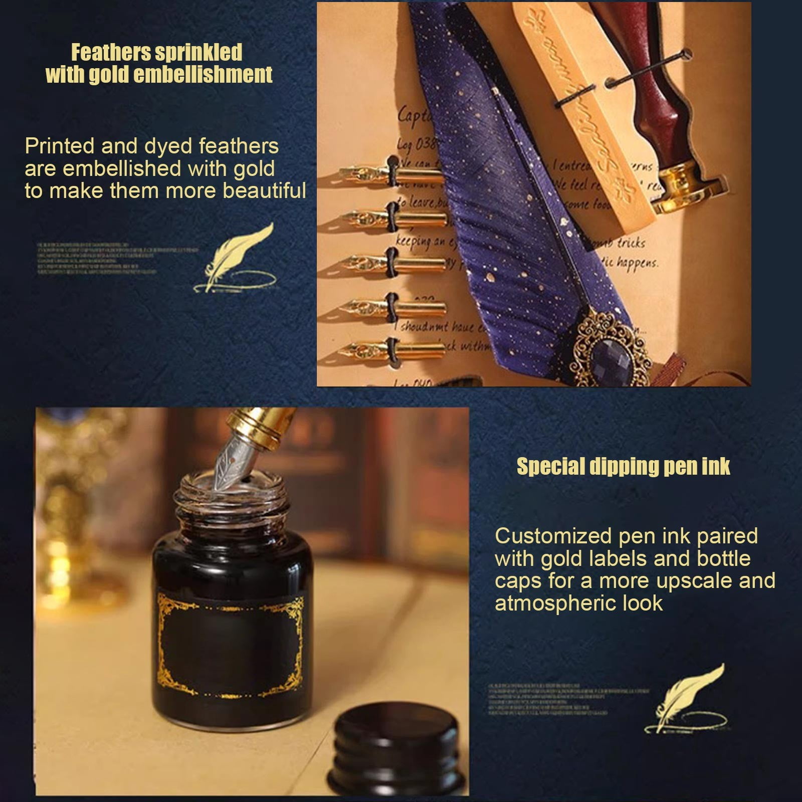 Xheghe Quill Pen Set with Ink, Nibs, Seals & Stand - Ideal for Calligraphy, Journaling & Gift-Giving