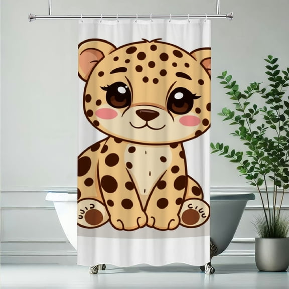 RKSupls Waterproof Shower Curtain, Cute Cheetah Cub Cartoon Polyester Shower Curtain with Hooks for Chic Elegant Home Bathtub Bathroom Decor Washable Curtains