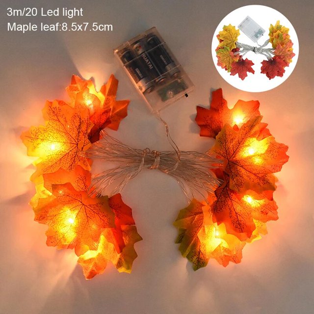 Guirnalda de Hojas de arce artificiales para decoración del hogar, guirnalda de luz de 3M, 20LED, vid de otoño, calabaza de Arce, Halloween, fiesta de Acción de Gracias, navidad