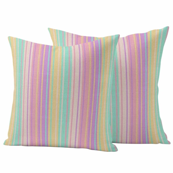 Pink Aqua Stripe Outdoor Waterproof Pillow Covers, Yellow Geometric Country Geometric Decorative Square Throw Pillowcase Sofa Cushion Sham for Patio/Couch/Chair, 20"x20" 2 Pack