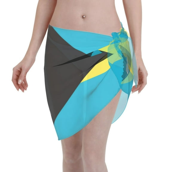 Swimsuit Coverups For Women Bahamas Flag Sarong Beach Bikini Wrap Sheer Short Skirt Chiffon Scarf For Swimwear