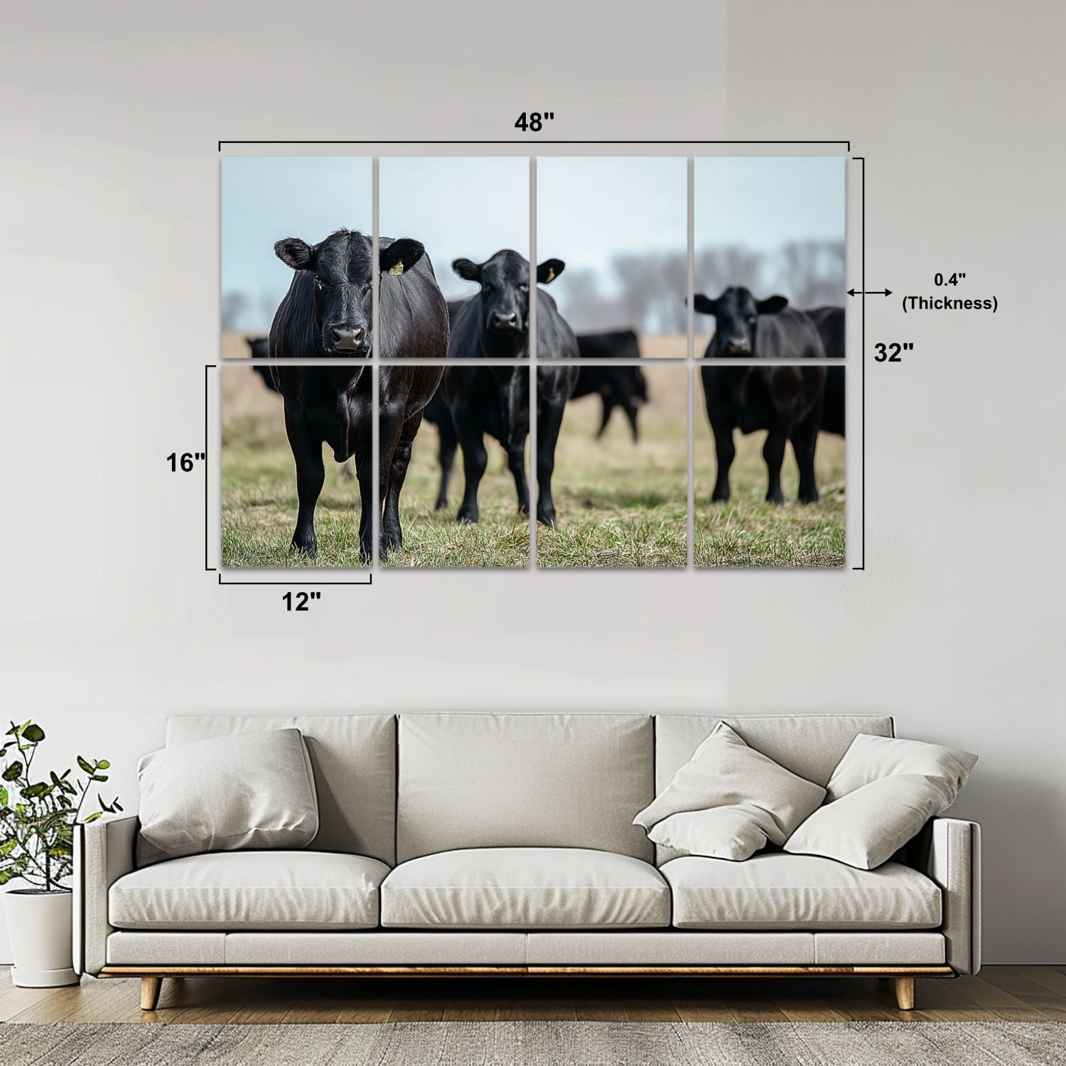 8 Pack Art Acoustic Panels Sound Absorbing Black Angus Cattle Decorative Soundproof Wall Panels Self Adhesive for Nursery Game Room Bedroom 48"x32"
