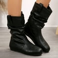 thumbnail image 2 of WEAIXIMIUNG Bottes Noires Hauteur Genou pour Femmes Mode Hiver Plates Mi-Hautes Bout Rond, 2 of 8