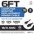 thumbnail image 2 of Iron Forge Cable 2 Pack of 6 Ft Power Cords for TV Computer or Monitor (NEMA 5-15P to C13) - 18/3 Replacement Audio & Video Power Cable, Black, 2 of 5