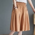thumbnail image 7 of Women's Soft Fabric Mid Elastic Waist Capris with Pockets, Straight Leg Cropped Pants, Casual Comfortable Summer Beach Workout Pants | VerBelle,Khaki L, 7 of 7