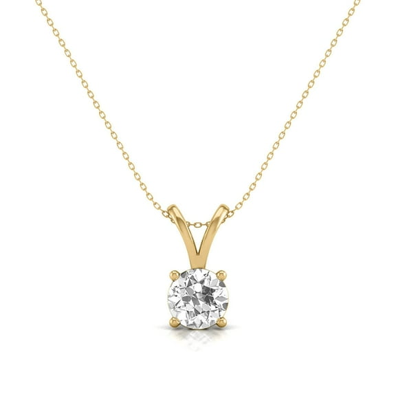 TimeLe$$ Classics Fine Jewelry 1 Carat Lab Grown Diamond Solitaire Pendant Necklace For Women in 14K Yellow Gold 4-Prong Set Round Cut