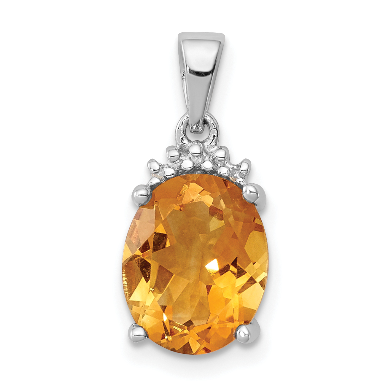 925 Sterling Silver Yellow Citrine Diamond Pendant Charm Necklace