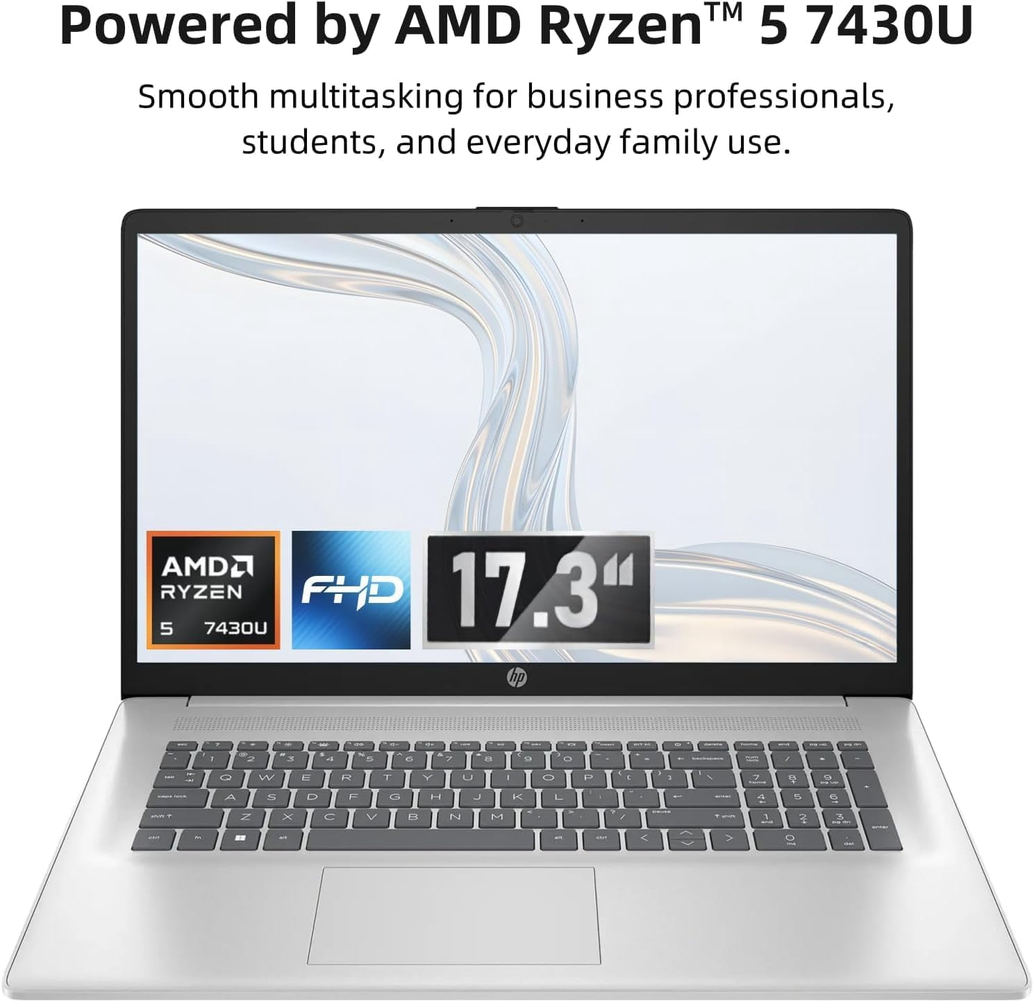 HP 17 inch Laptop, AMD Ryzen 5 7430U, 20GB RAM, 512GB NVMe SSD