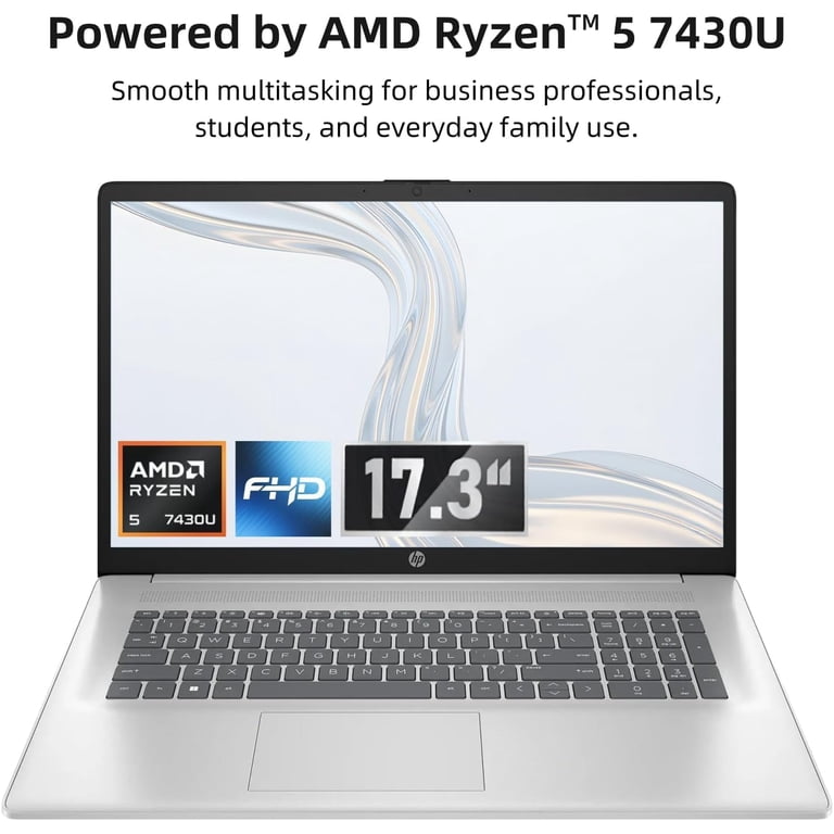 HP 17 inch Laptop, AMD Ryzen 5 7430U, 20GB RAM, 512GB NVMe SSD