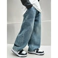 thumbnail image 3 of Happy Cherry Kids Jeans Baggy Wide Leg Boy Denim Pants Elastic Waist Toddler Y2K Trousers Loose Streetwear with Pockets 12-13 Years, 3 of 7