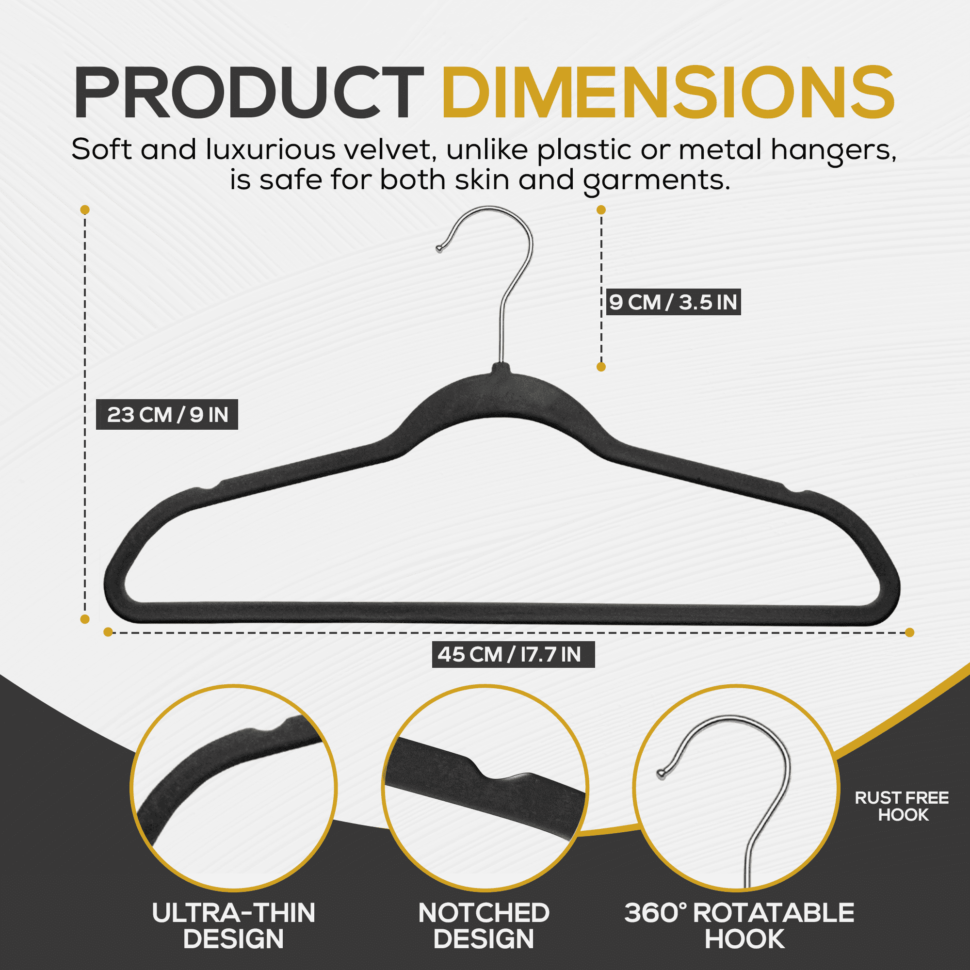Techzoo Premium Black Velvet Hangers 15 Pack - Space Saving Felt Hanger, Non Slip Clothes Hangers for Closet, Heavy Duty Hanger for Coats, Shirts & Pants, 360° Swivel Hook, Hold Up to 10 lbs