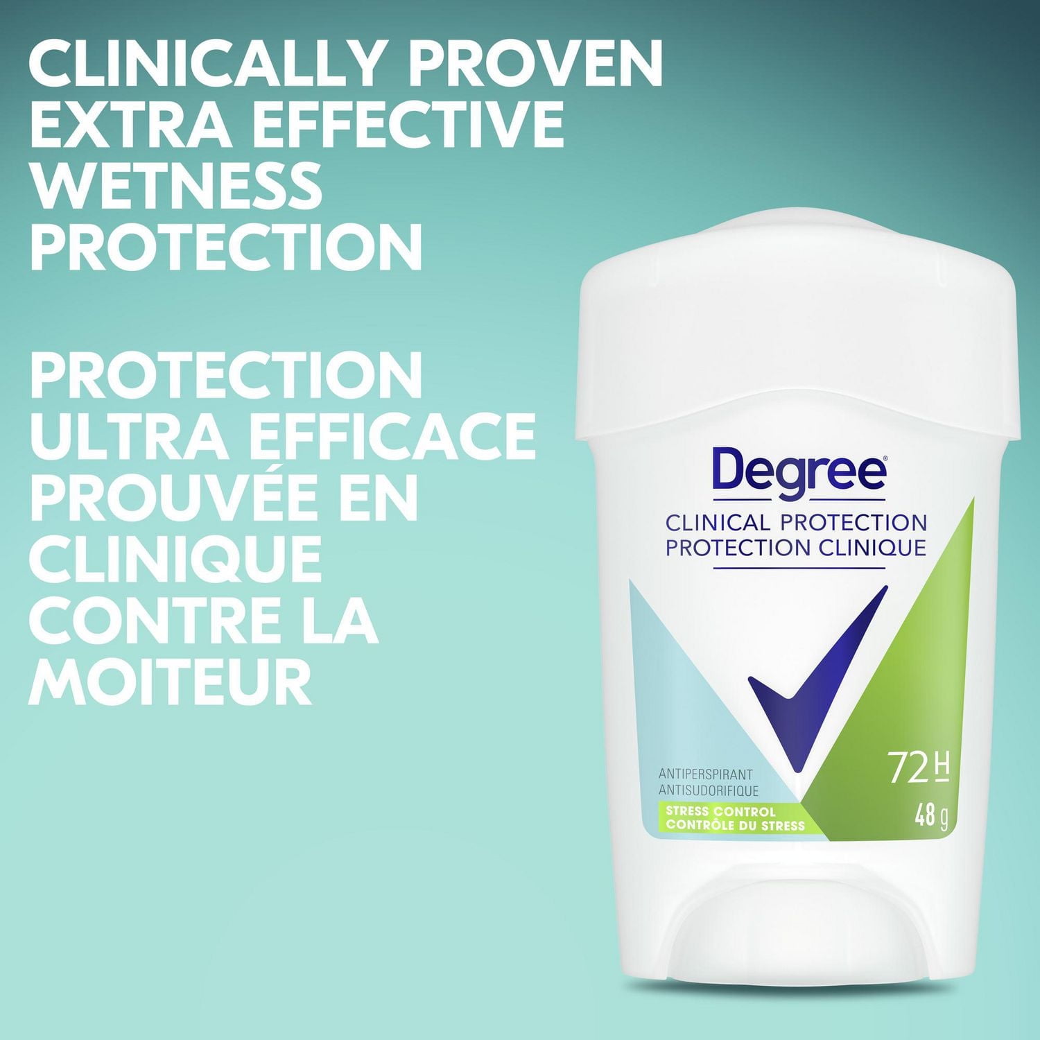Degree Protection Clinique Antisudorifique, Contrôle du Stress Protection contre la Transpiration pendant 72 Heures 48g