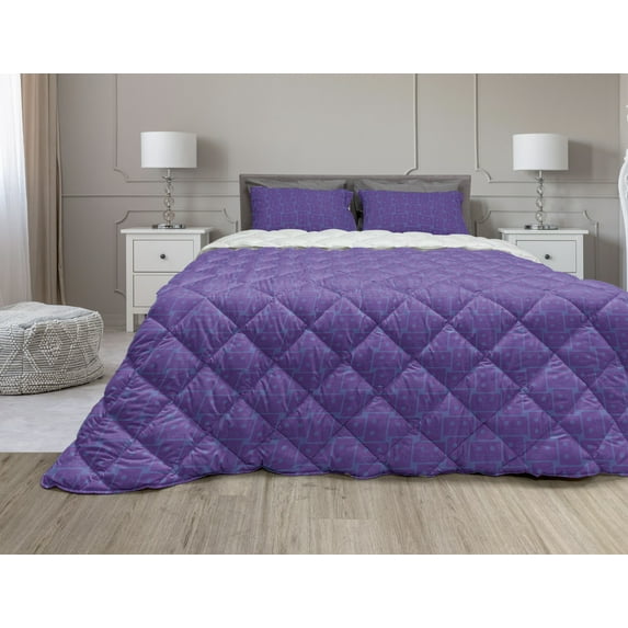 Abstract Comforter & Sham Bedding Set, Old Fashioned Cassette Illustrations Digital 80s 90s, 3 pcs Duvet Set Microfiber Filling Quilt, 5 Sizes, Ceil Blue Violet, by Ambesonne