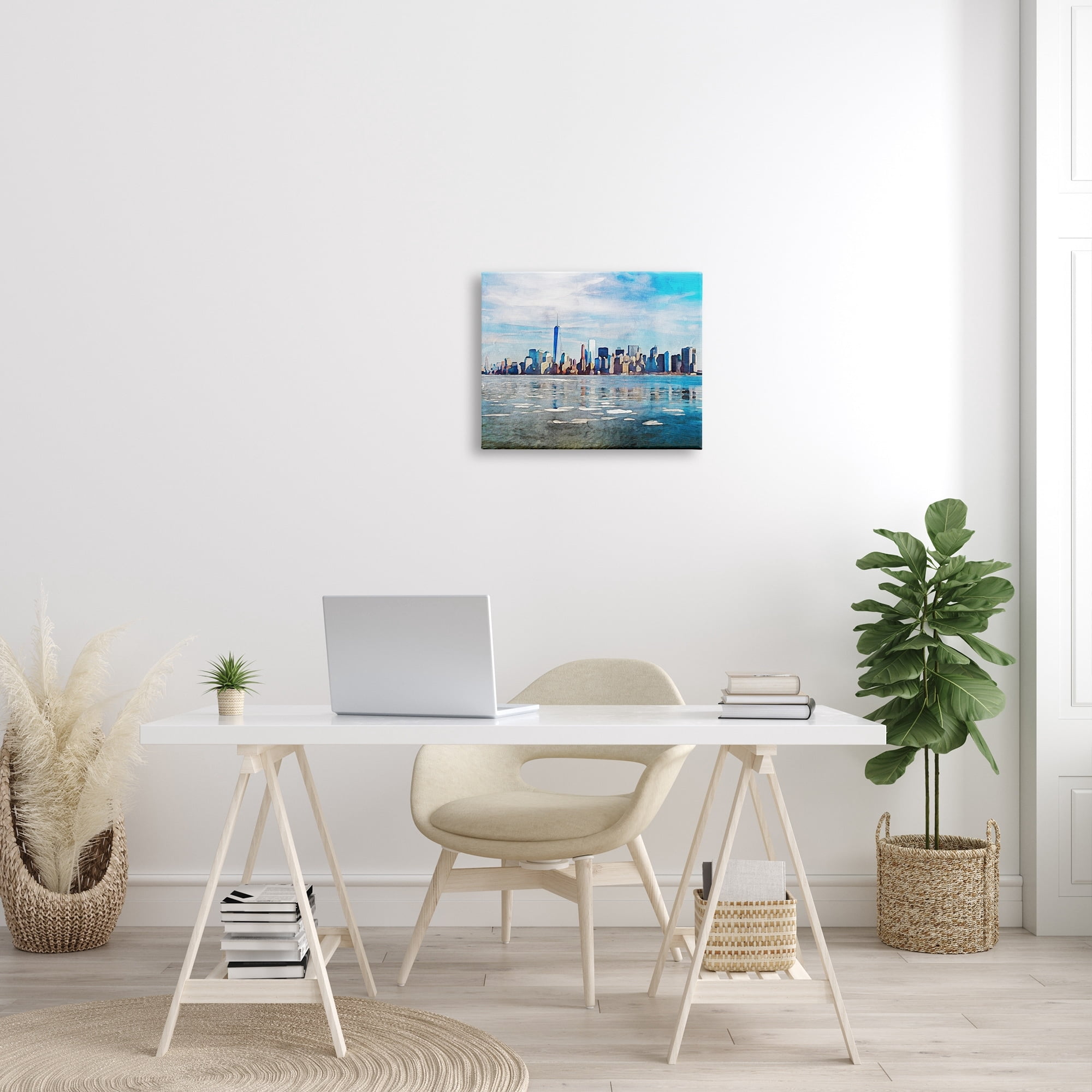 Stupell Distant New York City Skyline Buildings Travel & Places Painting Gallery Wrapped Canvas Print Wall Art