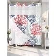 thumbnail image 4 of Red Navy Blue Coral Coastal No Hook Shower Curtain Waterproof,Bathroom Curtains with Snap in Liners and See Through Top Window,Summer Beach Seaside Nautical Hotel Bathtub Curtains Shower 66"Wx72"L, 4 of 8