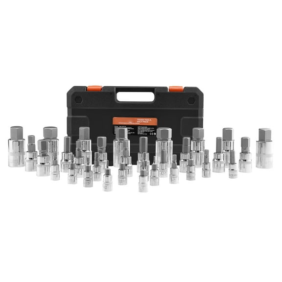 KFFKFF Hexagonal Socket Collection, 32-Units, S2 Alloy Steel and Cr-V Steel, Regular SAE and Metric, 1/4 inch, 3/8 inch, and 1/2 inch Drives, Accompanied by Improved Storage Box