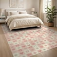 thumbnail image 3 of ODIKA 8'x10' Ultra-Soft Area Rug, Preppy Kawaii Checkered Plaid Starburst Motifs Cute Scattered Pink Flowing None Washable, Bare feet friendly, Silk-Touch for Bedroom, Under Sectional, 3 of 7