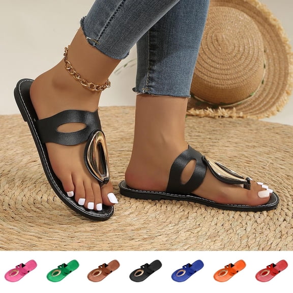 GERsome Womens Flip-Flops Slip-On Flats Thong Sandals Comfort Summer Beach Walking Slide Sandals for Indoor Outdoor, Black Size 5.5