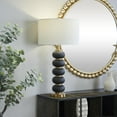 thumbnail image 2 of DecMode Metal Contemporary Drum Shaped with Oblong Shaped Accent Table Lamp 15"W x 28"H, Matte Black and Metallic Gold Finished Body with White Linen Lampshade, 2 of 12