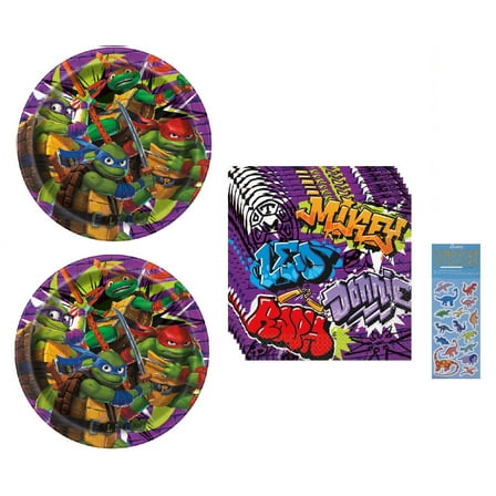 Unique Multicolor Birthday Party Supplies Set with 16 Dessert Plates, 16 Napkins