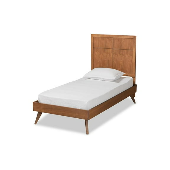 Baxton Studio Noela Mid-Century Modern Walnut Brown Finished Wood Twin Size Platform Bed
