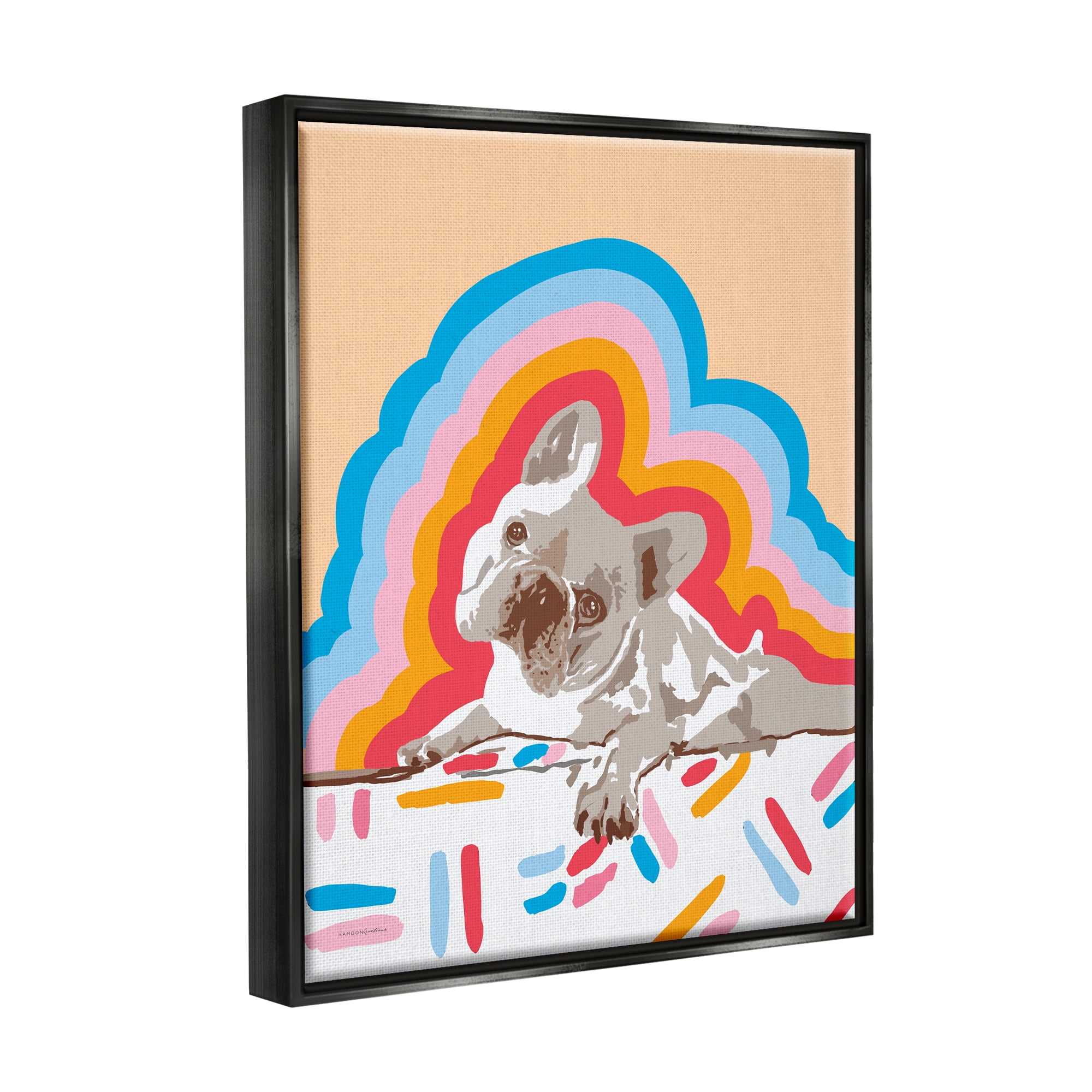 Stupell Industries Retro French Bulldog Abstraction Animals & Insects Painting Black Floater Framed Art Print Wall Art, 17 x 21