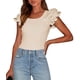 thumbnail image 1 of Remera PRETTYGARDEN 2025 con Mangas Volantes y Cuello Redondo Beige Talle S, 1 of 8