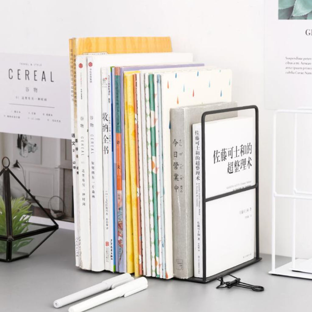【RERERPTG】【Ready Stock】 1 Set Black/White Hollow-Out Metal Bookend Set Simple Stylish Bookends for Heavy Books Non-Slip Decorative Metal Bookend 
