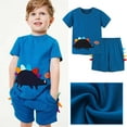 thumbnail image 2 of Fesfesfes Boys Summer Embroidered Stickers Short Sleeve Top Shorts Set, 2 of 7