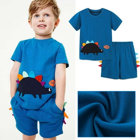 

QISIWOLE Boys Summer Embroidered Stickers Short Sleeve Top Shorts Set clearance under $10