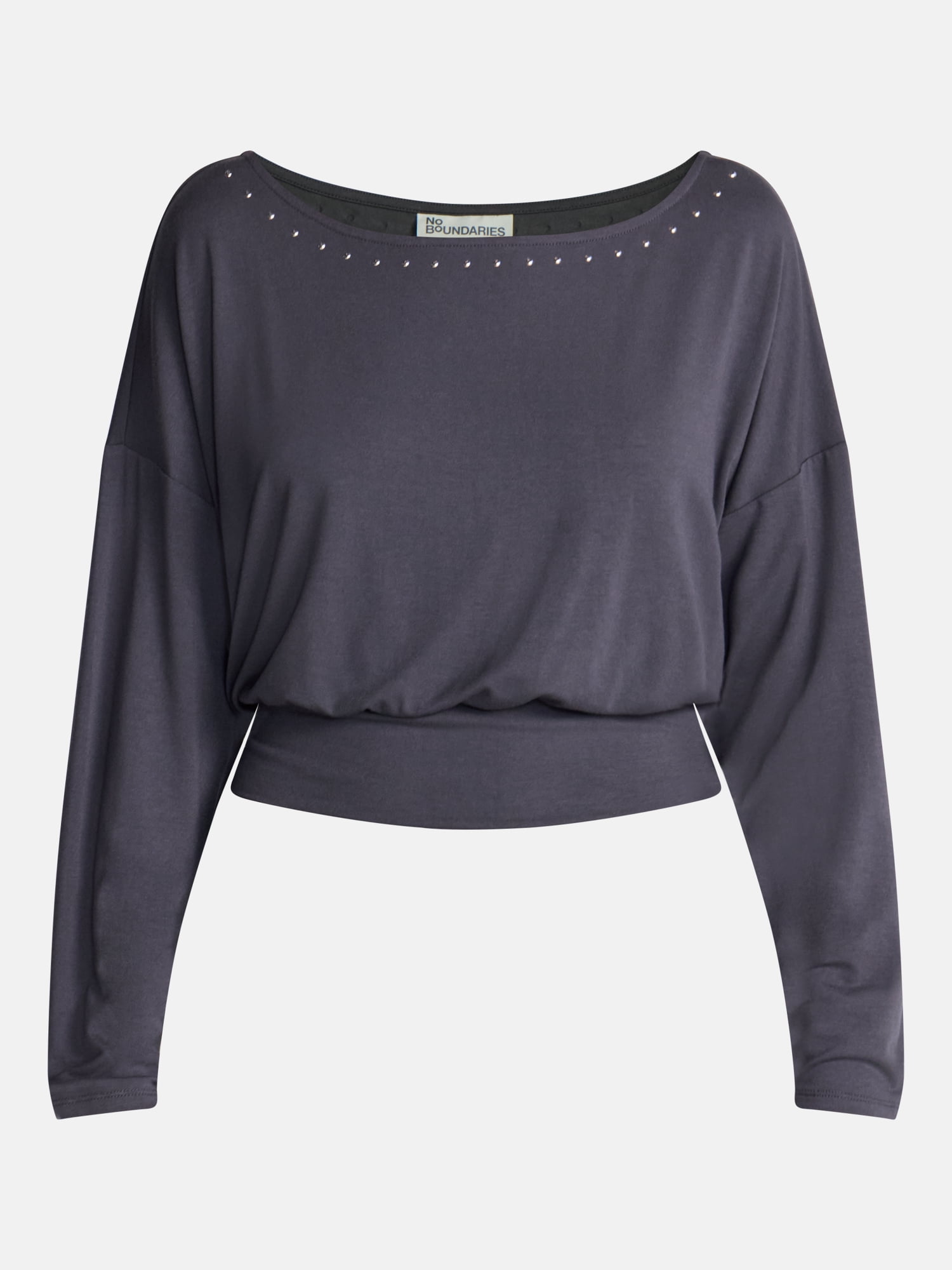 No Boundaries Banded Hem Top with Long Sleeves, Women's XXS-XXL