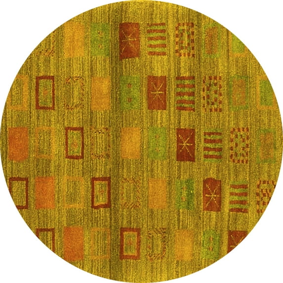 Ahgly Company Indoor Round Abstract Yellow Contemporary Area Rugs, 8' Round