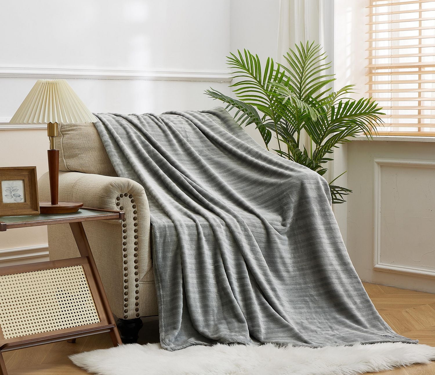 Chaps Solid Plush Throw Blanket