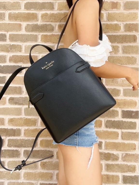 Staci Dome Saffiano Leather Medium Backpack Black