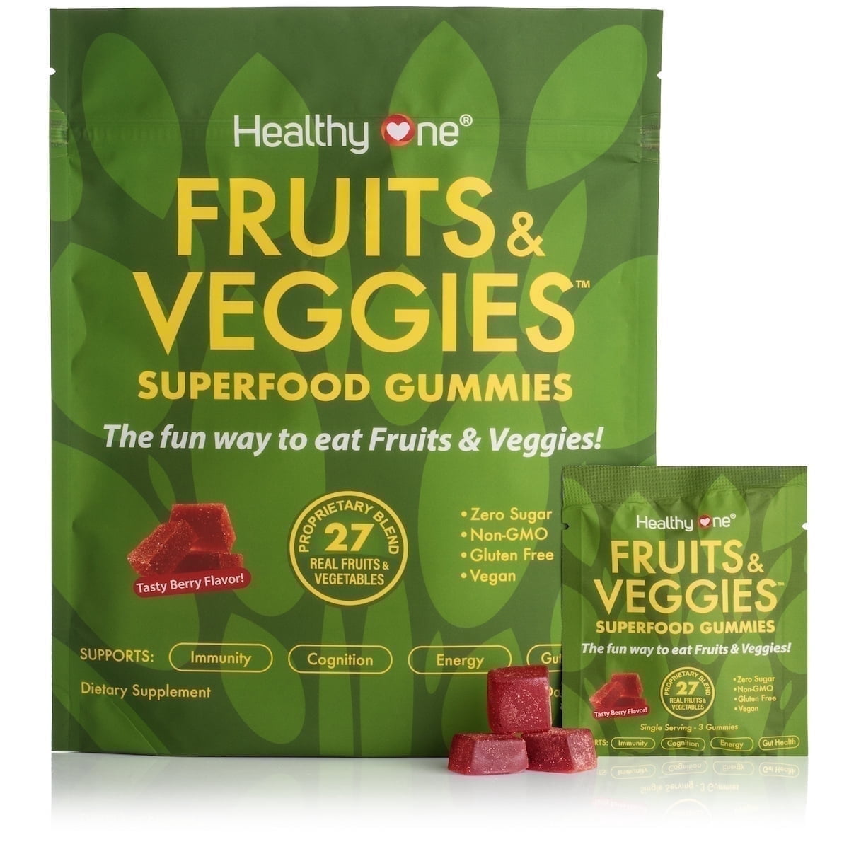 Healthy One Fruits & Veggies Superfood Gummies, Gluten-Free, Non-GMO, Vegan, Immune Support, 14 Daily Packs