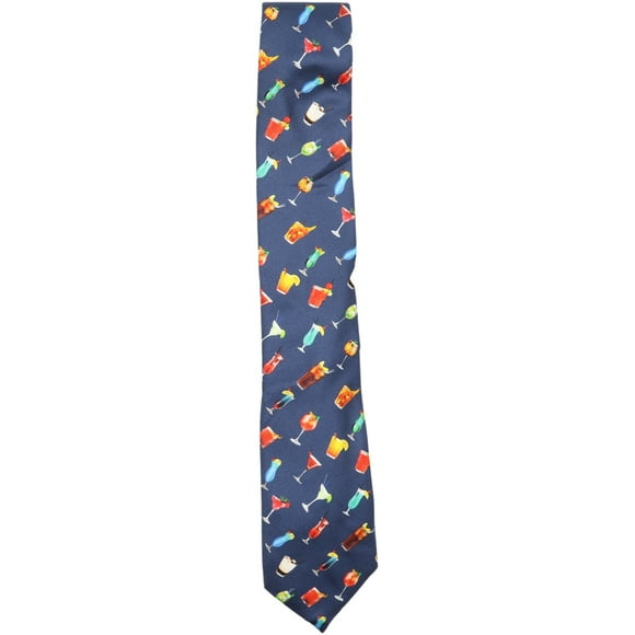 Altea Milano Men's Blue W Multi Colored Cocktails Silk Cocktail Necktie - One Size