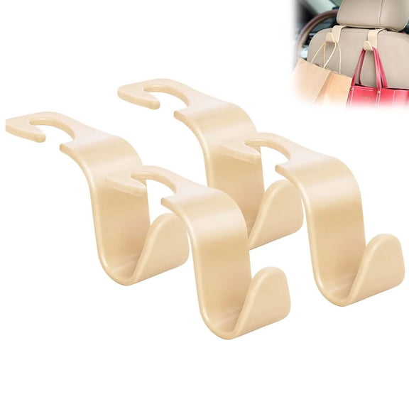 Jusdreen 4 Pack S Type Car Seat Headrest Hook Hanger Storage Organizer for Handbag Purse Headrest Hooks for Cars-Beige
