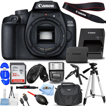 Canon EOS 4000D / Rebel T100 DSLR Camera (Body) - Pro Bundle Includes: Sandisk Ultra 32GB SD  Flash  Tripod  Gadget Bag  HDMI Cable and More