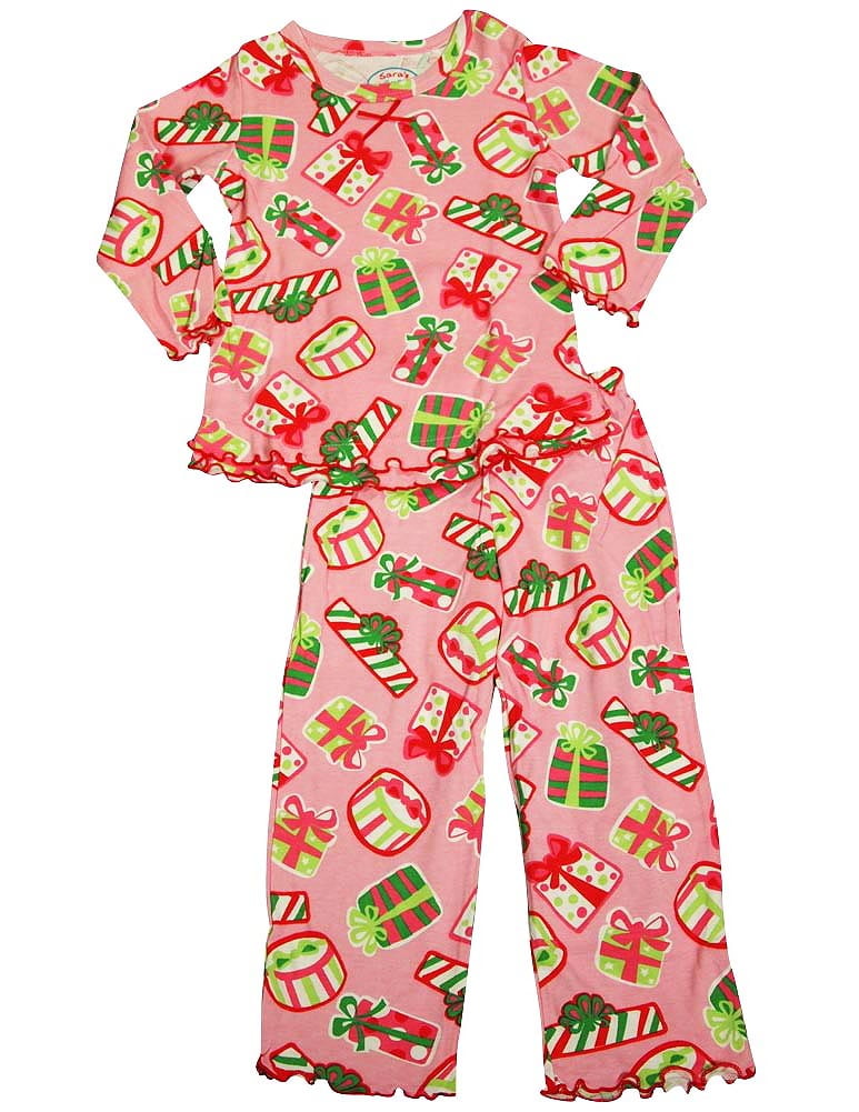 Saras Prints Little Girls Long Sleeve Pinto Ponies Ruffle Pajamas Pink 37975-2