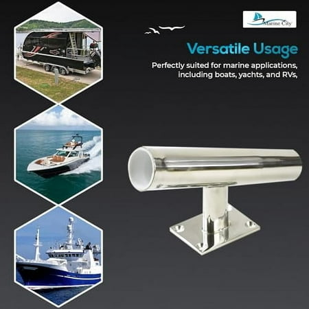 MARINE CITY Stainless Steel Heavy Duty Strong Tournament Style Single Rod Holder Transom Mounted for Marines - Boats