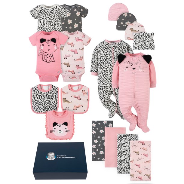 Gerber Baby Girl Newborn Shower Gift Set & Gift Box, 17Piece, (Newborn